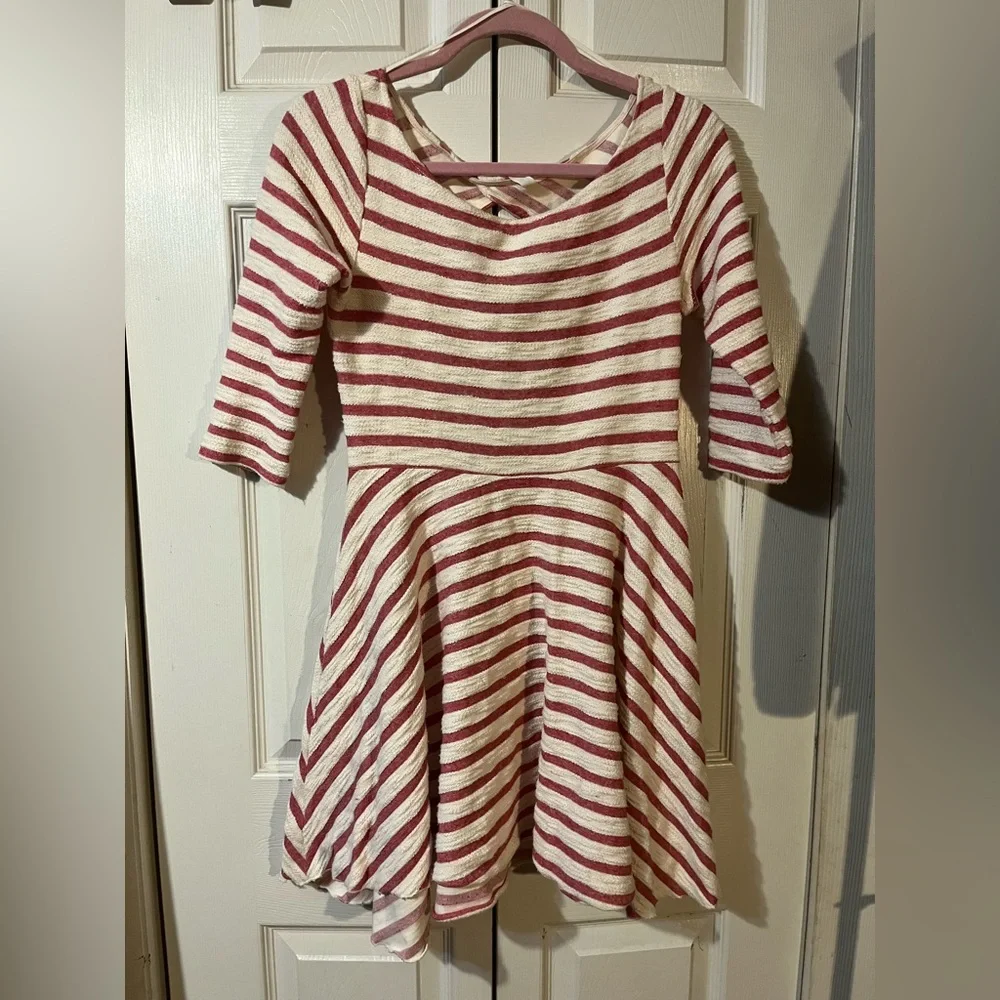 Free People Open Back Fit & Flare Dress With Pockets & Striped Boho Size Small